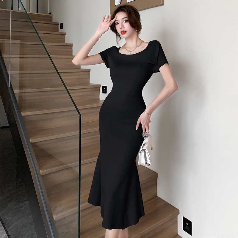 Slim summer dress short sleeve long dress for women