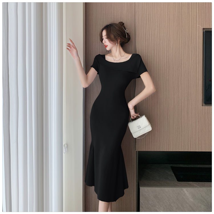 Slim summer dress short sleeve long dress for women