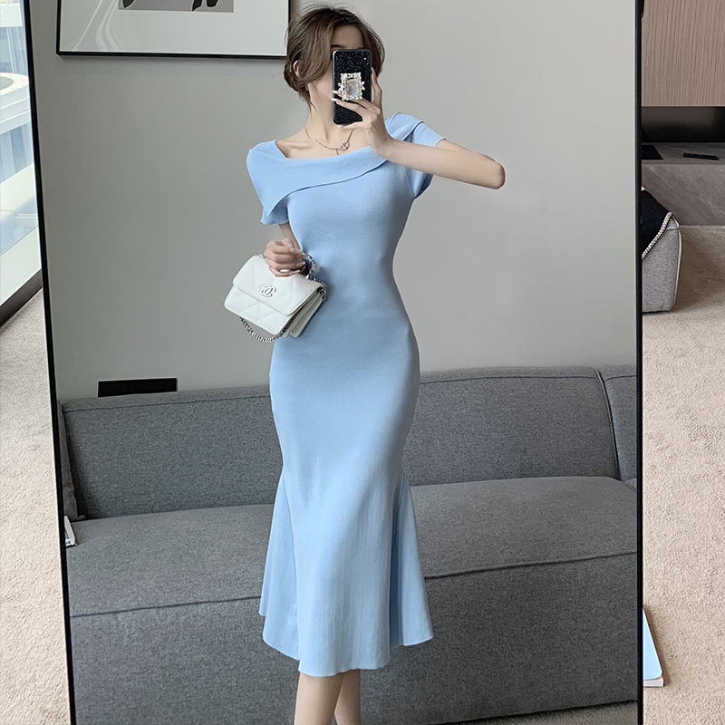 Slim summer dress short sleeve long dress for women