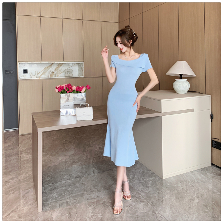 Slim summer dress short sleeve long dress for women