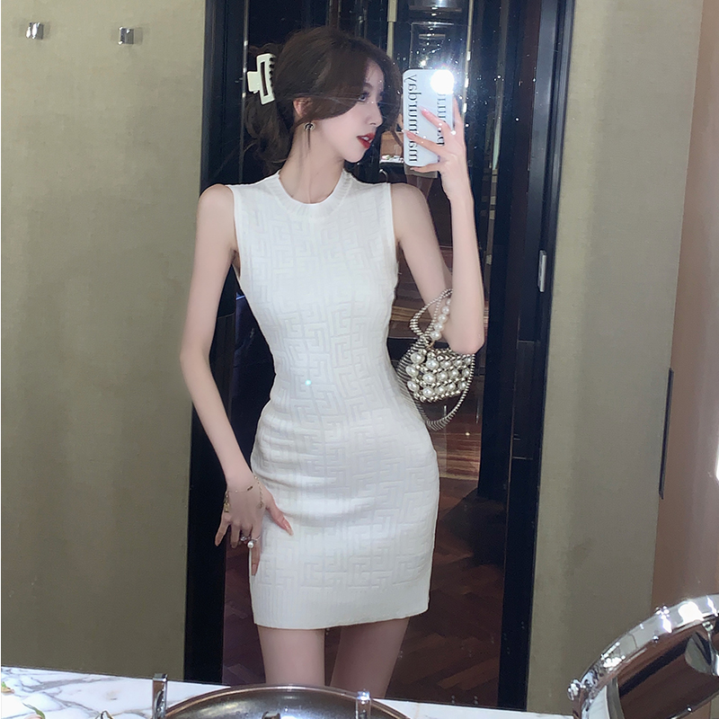 Summer package hip sleeveless dress knitted T-back for women