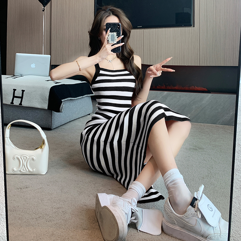 Show young stripe enticement summer spicegirl long dress