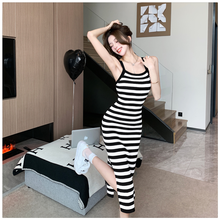 Show young stripe enticement summer spicegirl long dress