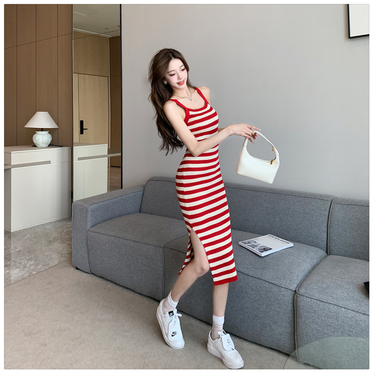 Show young stripe enticement summer spicegirl long dress