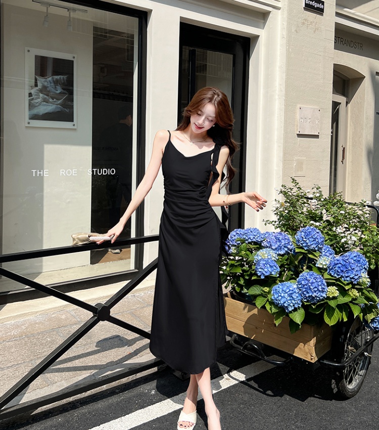 Satin romantic temperament strap dress flowers vacation dress