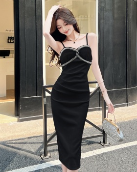 Splice pearls chain dress sexy ladies formal dress