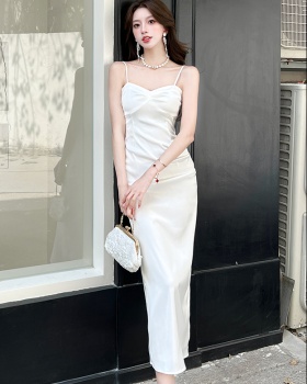 Low collar sling temperament white dress for women