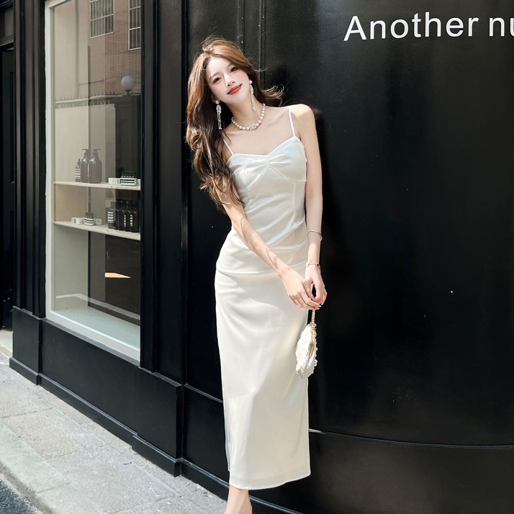 Low collar sling temperament white dress for women