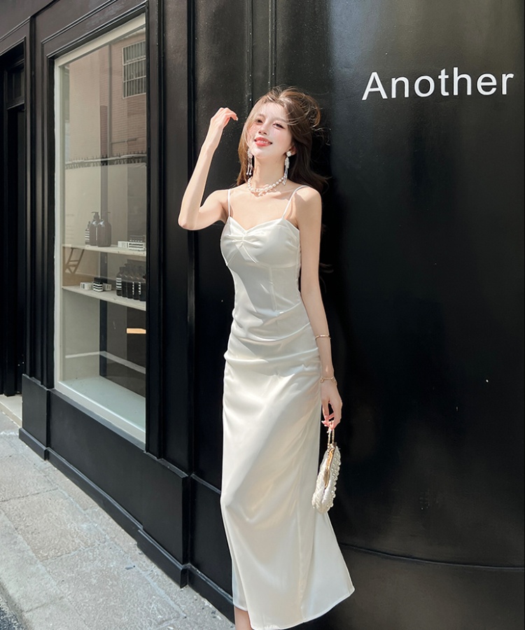 Low collar sling temperament white dress for women