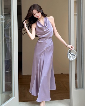 Long big skirt dress temperament purple formal dress