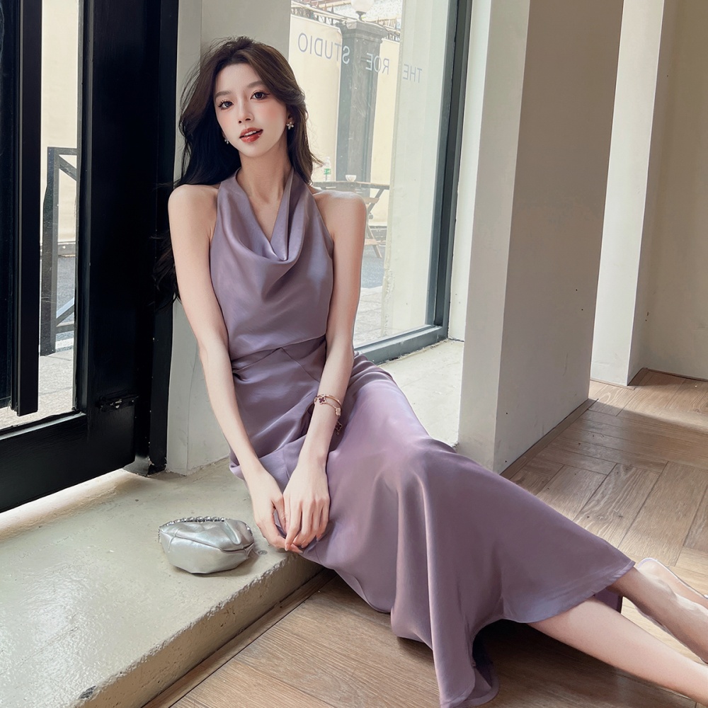 Long big skirt dress temperament purple formal dress