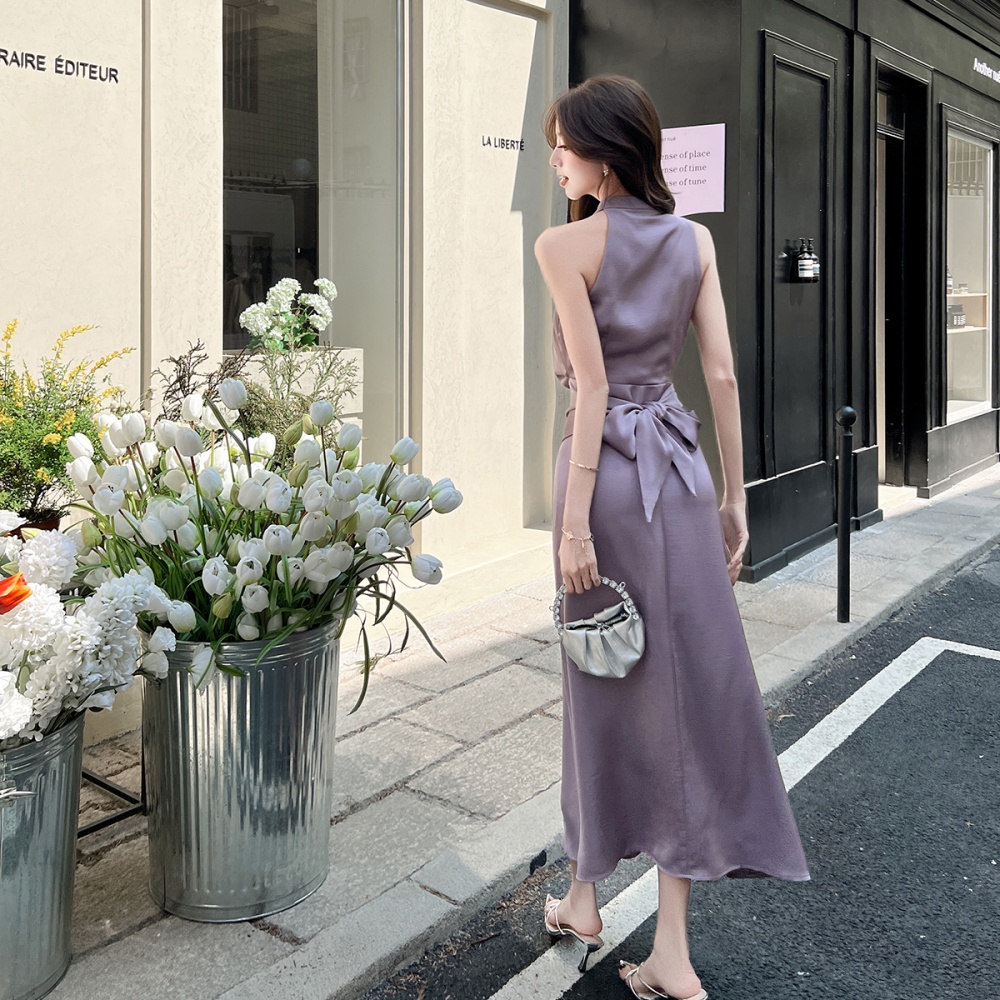 Long big skirt dress temperament purple formal dress