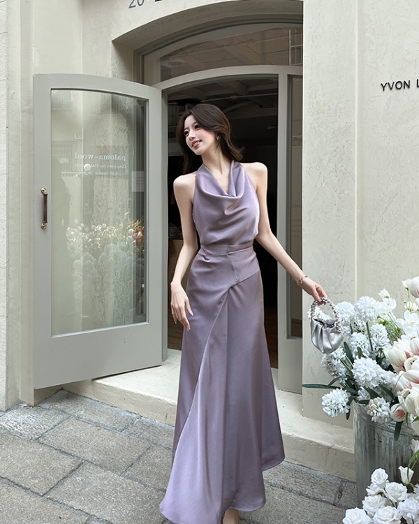 Long big skirt dress temperament purple formal dress