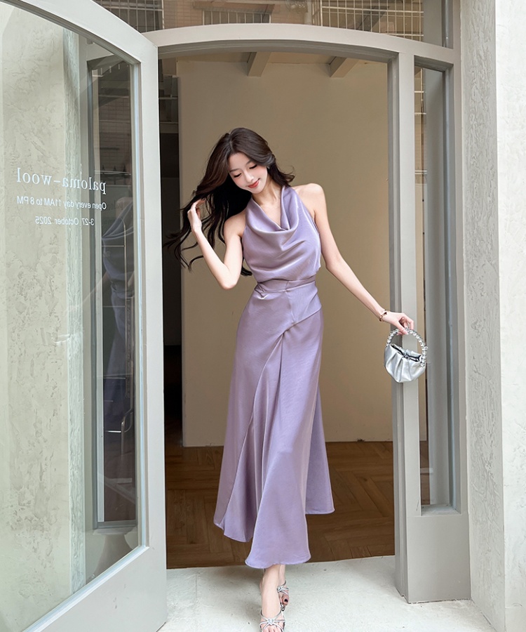 Long big skirt dress temperament purple formal dress