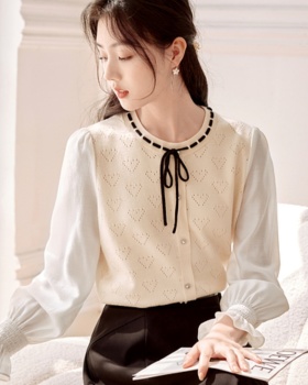 Round neck tops splice sweater for women