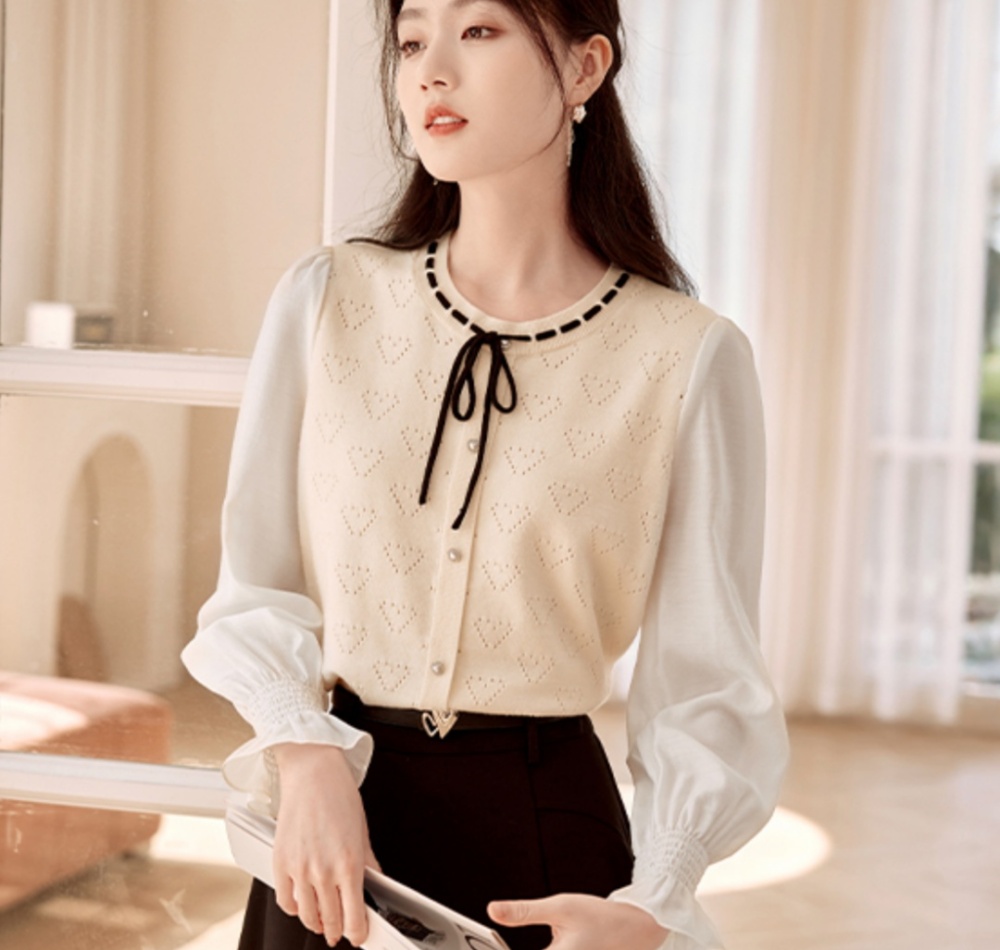 Round neck tops splice sweater for women