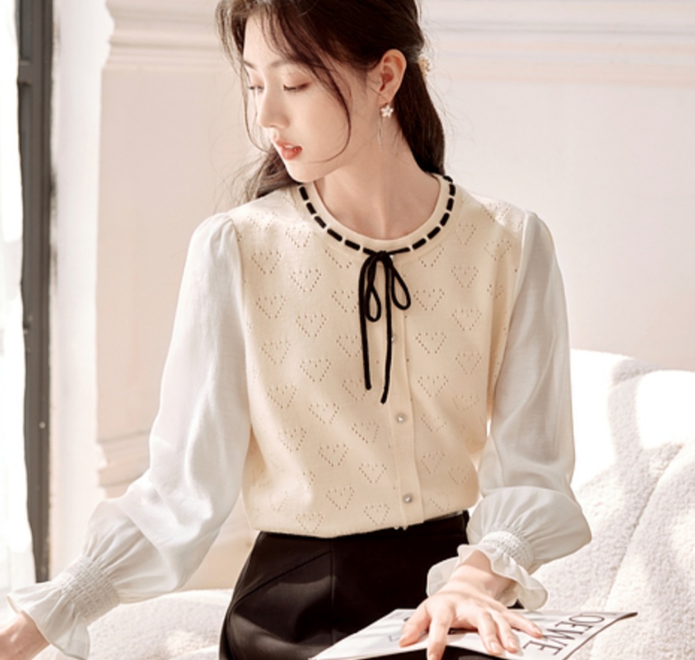 Round neck tops splice sweater for women