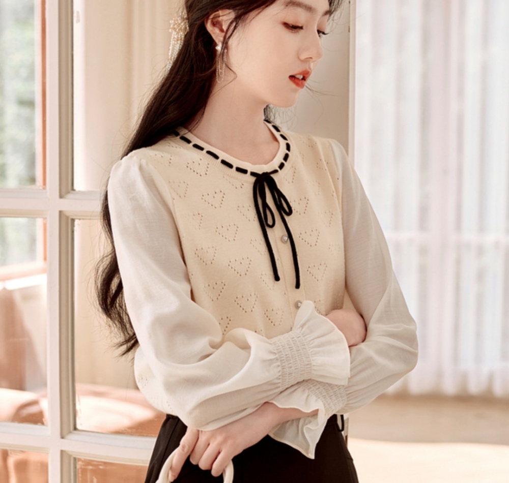 Round neck tops splice sweater for women