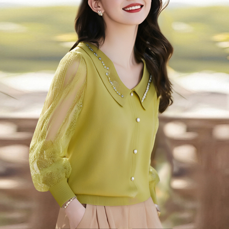 Knitted lace yarn sleeve spring and summer tops