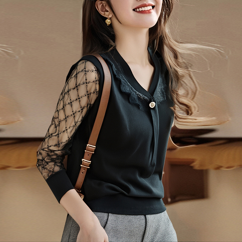 Bottoming ice silk spring and summer V-neck knitted thin tops