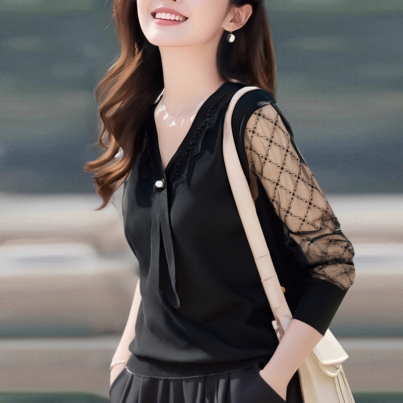 Bottoming ice silk spring and summer V-neck knitted thin tops