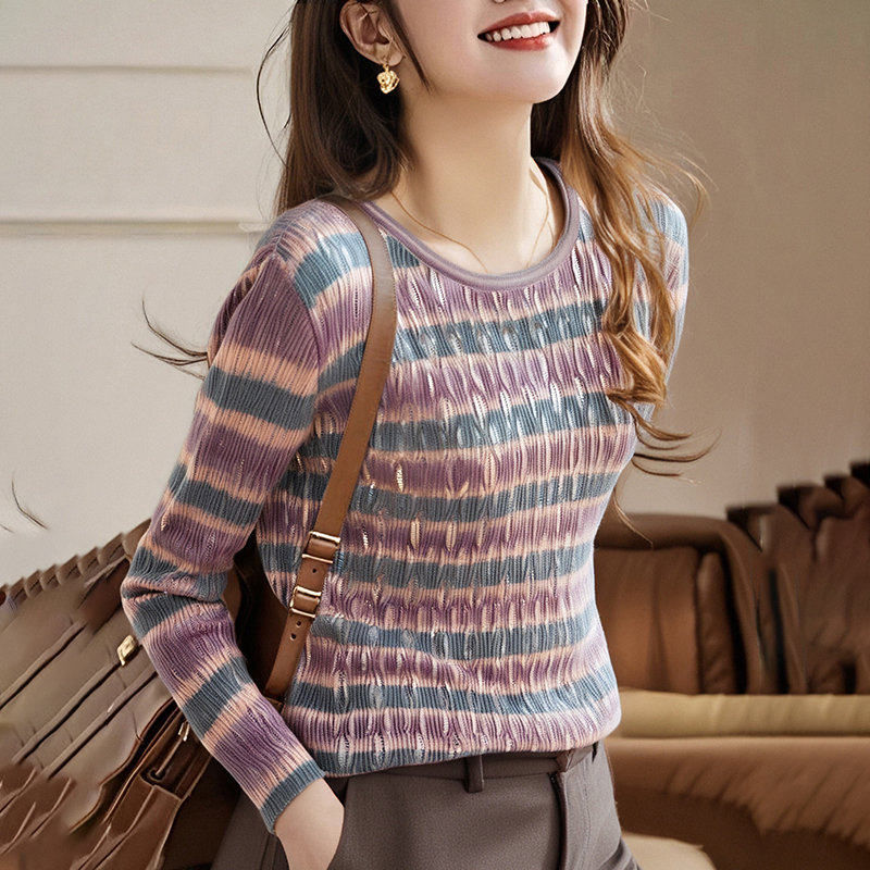 Knitted holes retro hollow stripe sweater