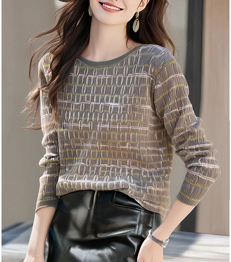 Knitted holes retro hollow stripe sweater