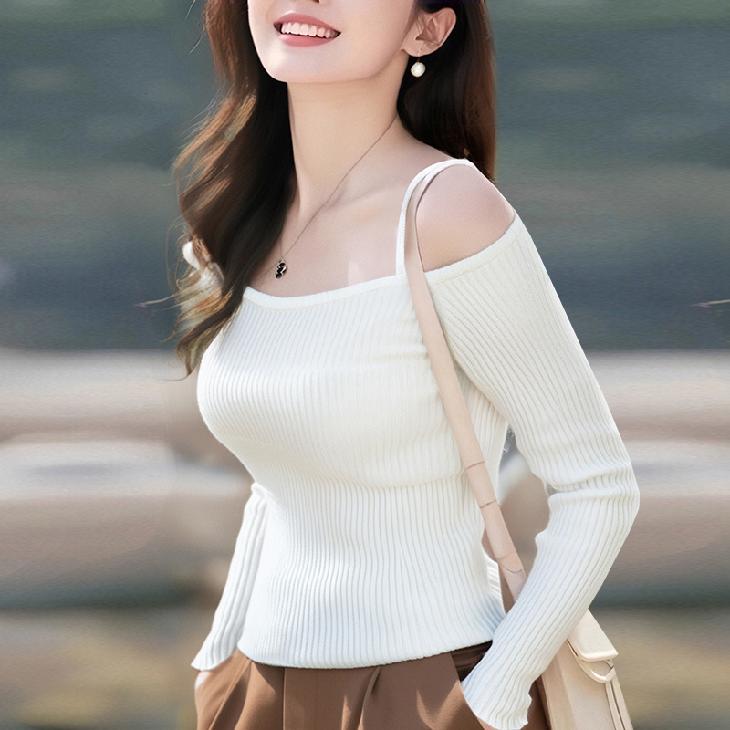 Horizontal collar knitted spring and summer tops for women