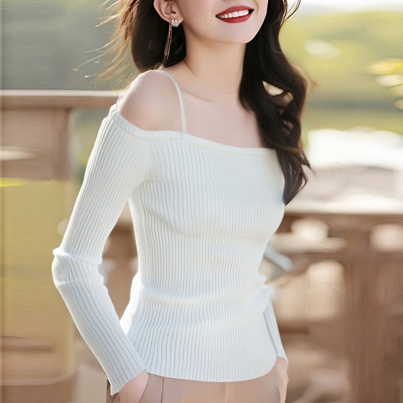 Horizontal collar knitted spring and summer tops for women