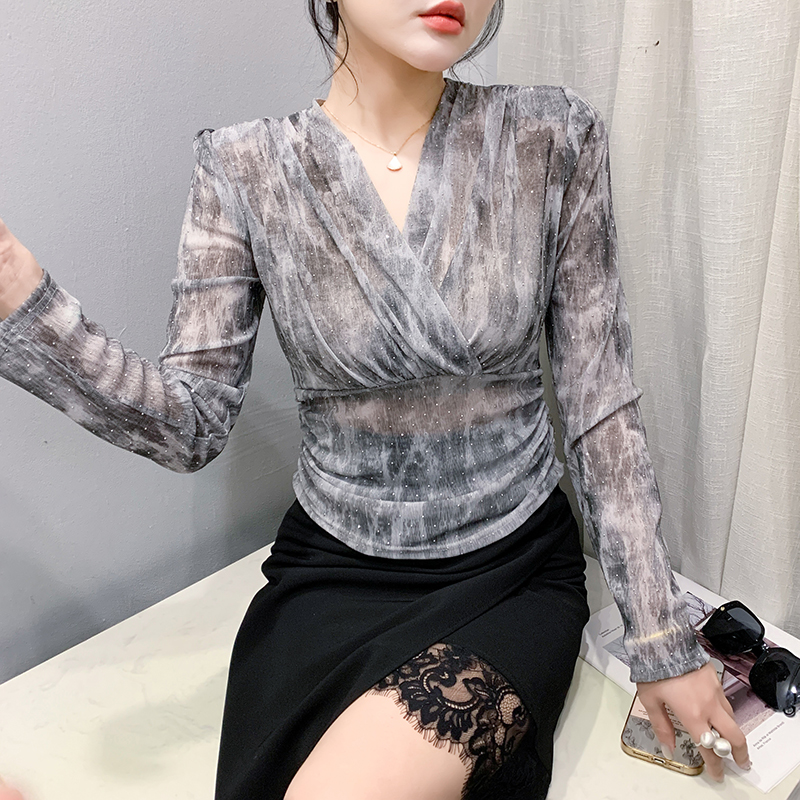 Tie dye small shirt rhinestone tops for women