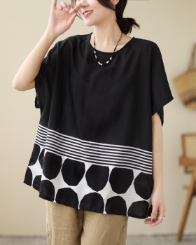 Short sleeve fat splice T-shirt round neck stripe tops