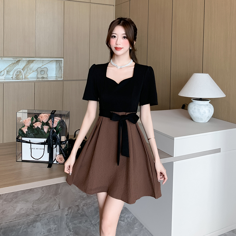 France style slim pinched waist dress for women