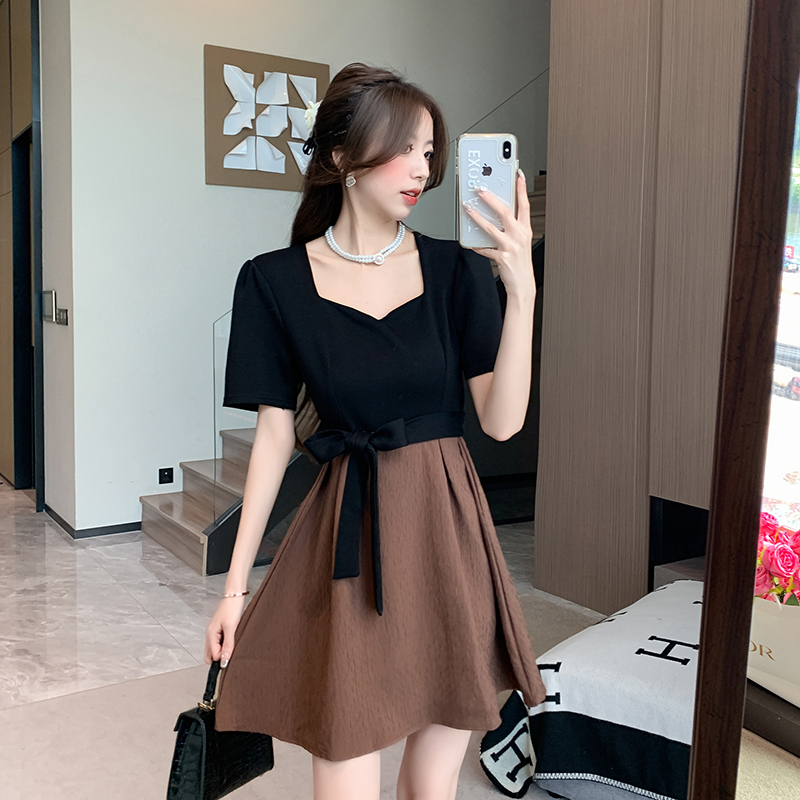 France style slim pinched waist dress for women