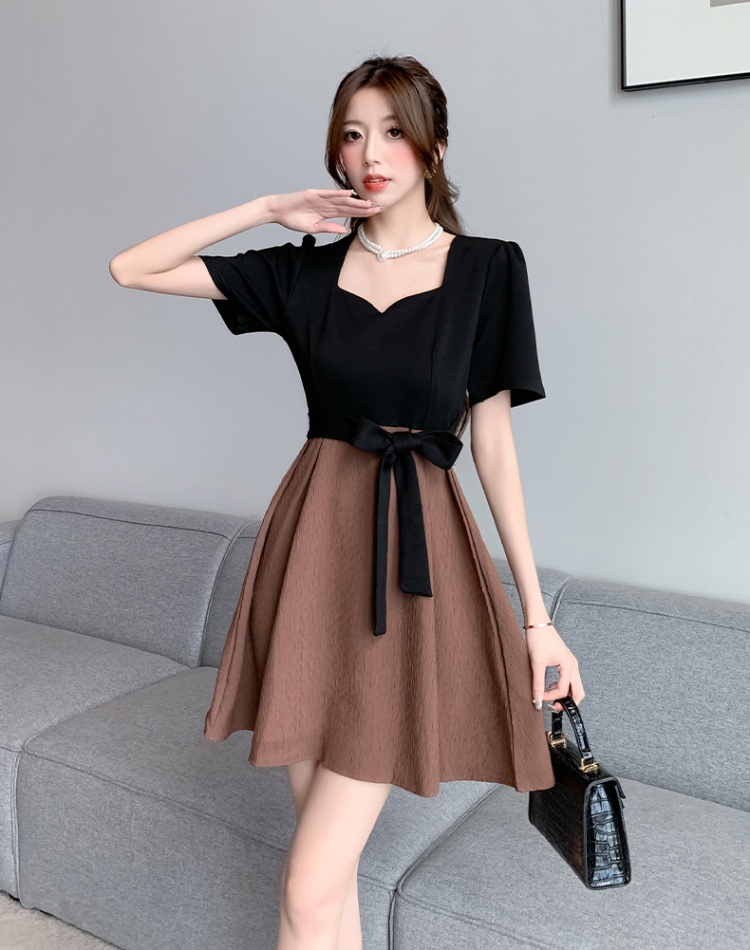 France style slim pinched waist dress for women