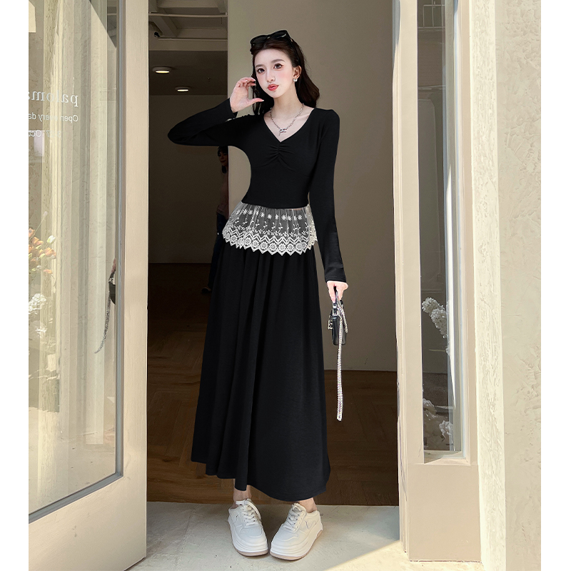 Splice long skirt T-shirt 2pcs set for women