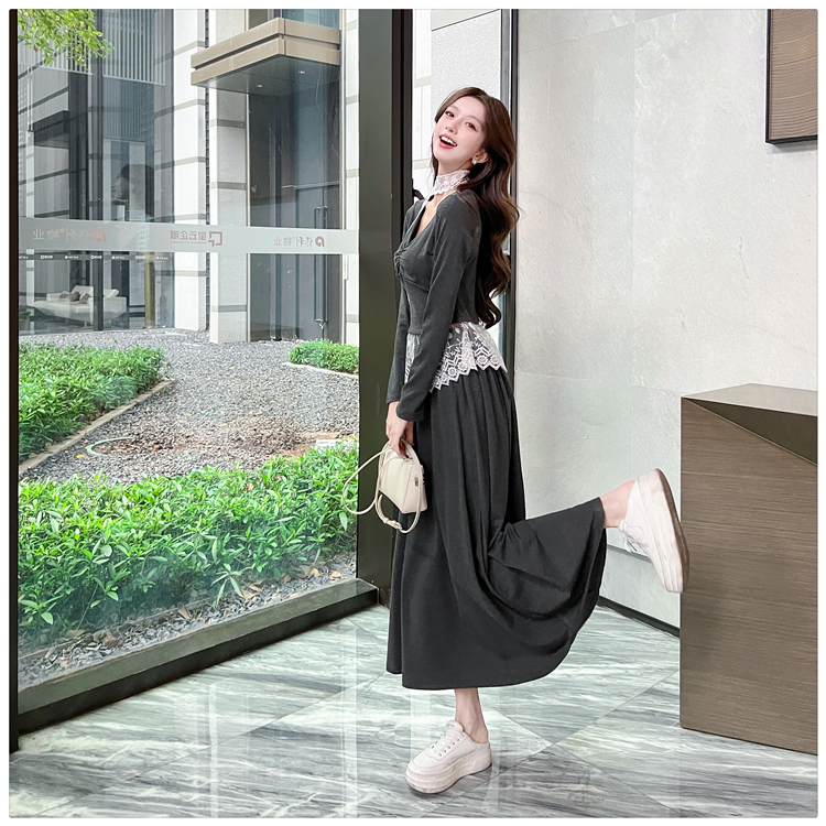 Splice long skirt T-shirt 2pcs set for women