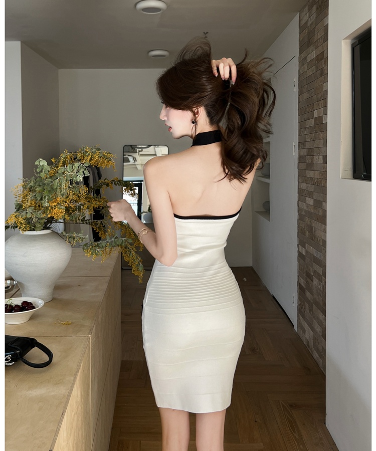 Sexy light luxury dress summer pinched waist T-back