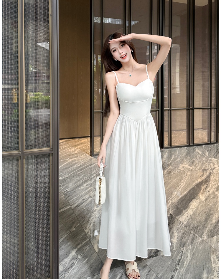 Sling tender long dress white summer dress for women