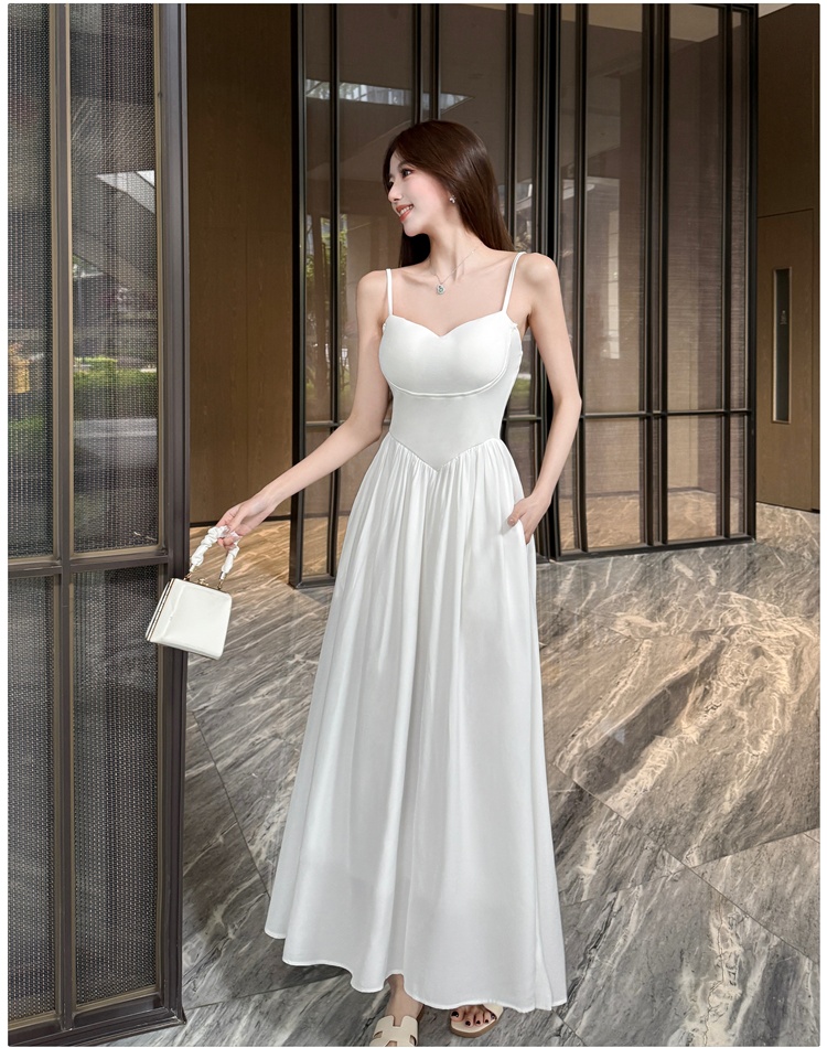 Sling tender long dress white summer dress for women