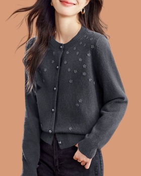 Short sweater round neck coat for women