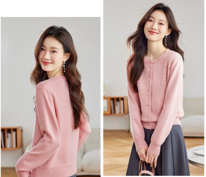 Short sweater round neck coat for women