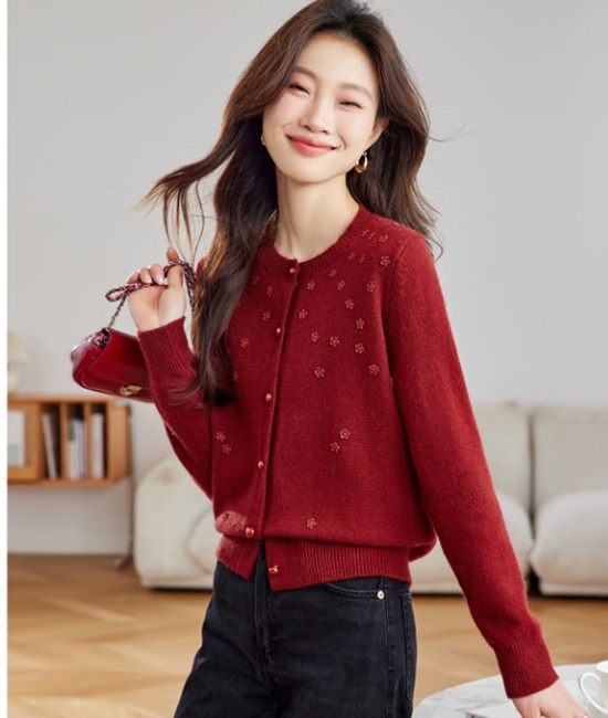 Short sweater round neck coat for women