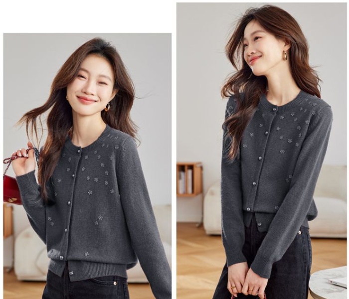 Short sweater round neck coat for women