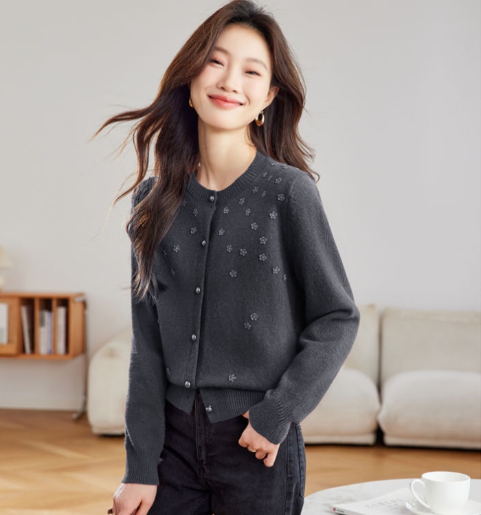 Short sweater round neck coat for women