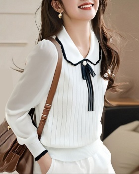 Bow short sleeve spring and summer lapel knitted tops