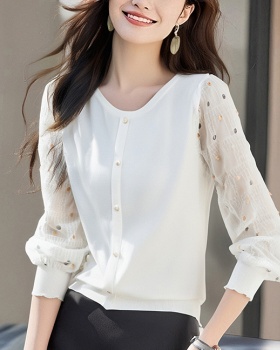 Spring and summer long sleeve tops knitted splice shirt