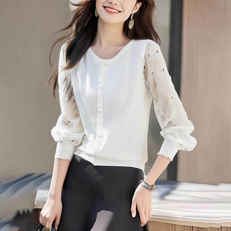 Spring and summer long sleeve tops knitted splice shirt