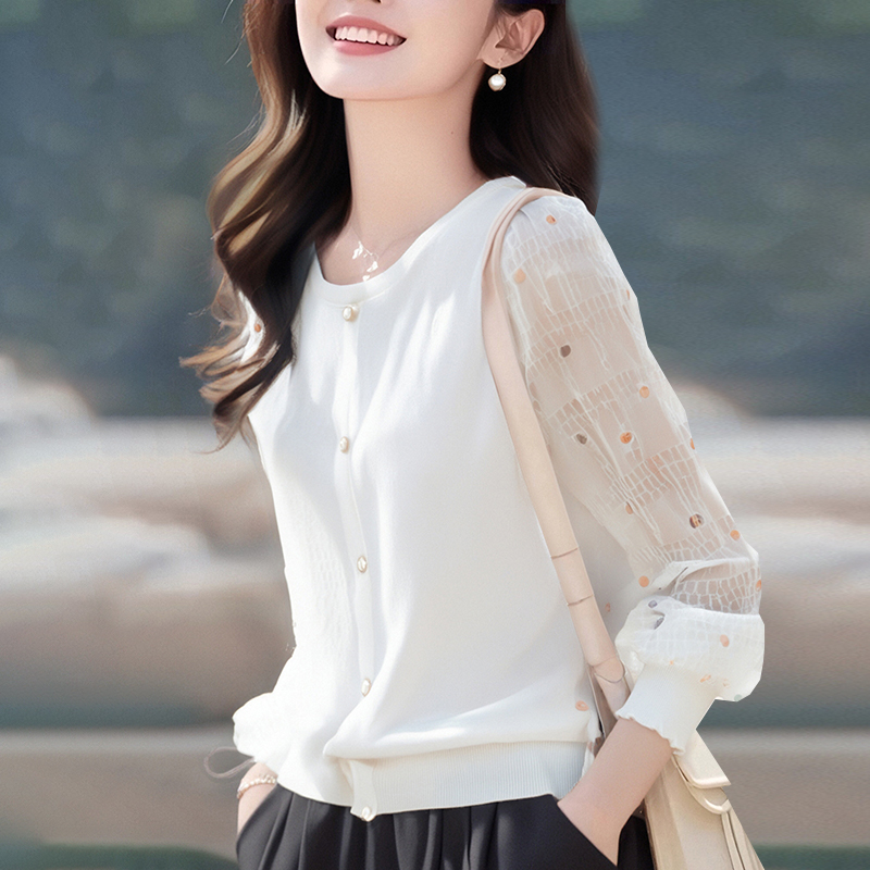 Spring and summer long sleeve tops knitted splice shirt