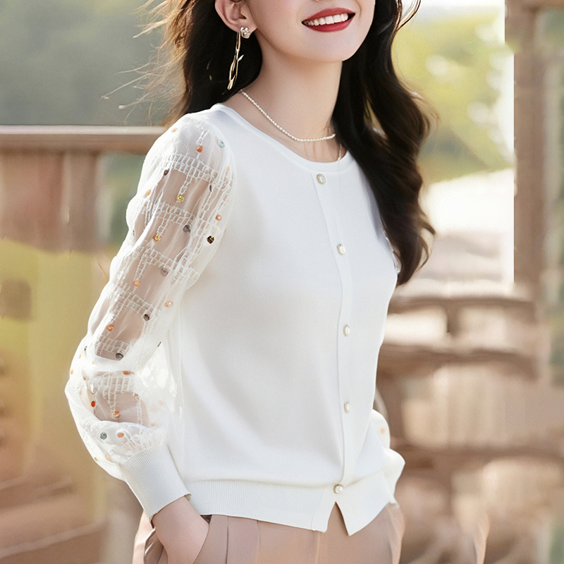 Spring and summer long sleeve tops knitted splice shirt