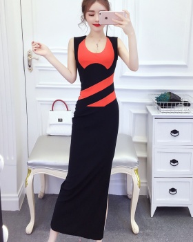 Fashion pinched waist dress slim split formal dress